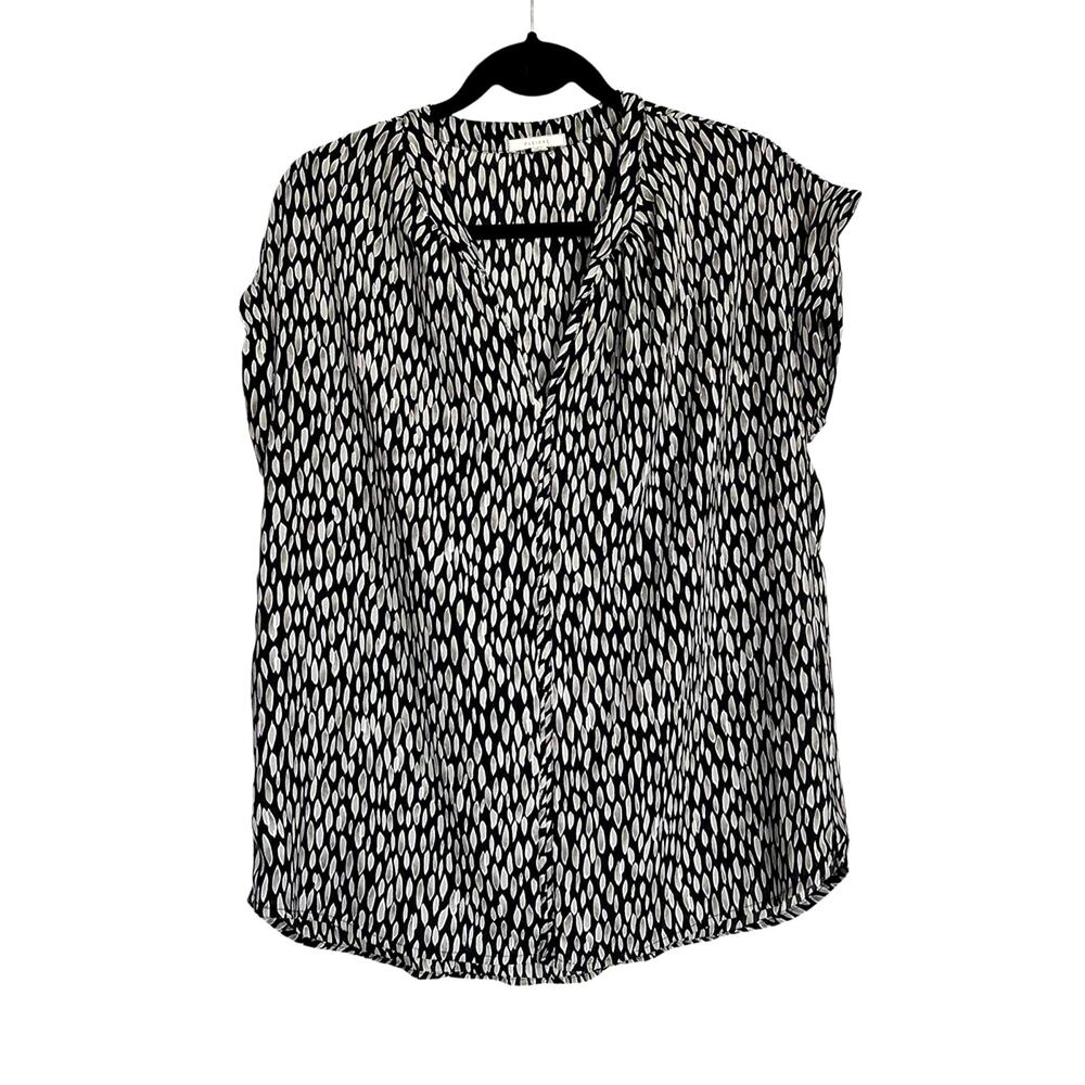 Pleione by Anthropologie Top Womens‎ Medium Black Gray Geometric Short Sleeve